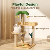 Arbre à chat moderne en bois de palmier tropical, compact et gain de place, tout-en-un, 88 cm, griffoir, mobilier pour chats