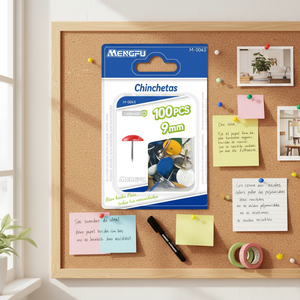 Mengfu, chinchetas de Metal coloridas de 9mm, 100 Uds., alfileres de dibujo con cabezales de plástico hechos en China para uso en oficina y hogar - Product Image 3