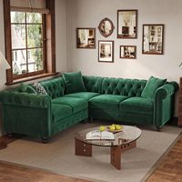 Canapé Chesterfield en velours en forme de L avec dossier capitonné et accoudoirs roulés, petit canapé d'angle pour salon