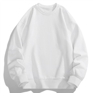 Sudadera Blanca de Cuello Redondo para Hombre, Manga Larga, Corte Regular, Informal, de Punto, de Algodón, Color Sólido - Product Image 1