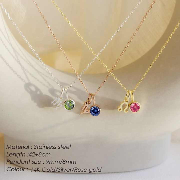 パーソナライズされたカスタム12スターチャーム誕生石ネックレス小さな  