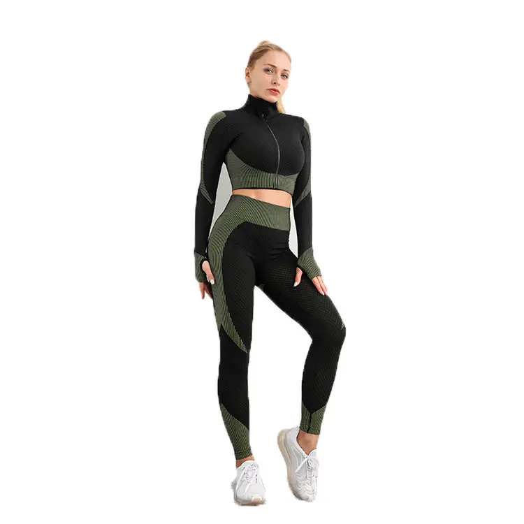 New style fashion custom winter plus velvet sexy leggings seamless long sleeve yoga tops set