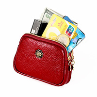 Dompet Wanita Kulit Asli Ritsleting Ganda Mewah Dompet Koin Retro Dompet Uang Koin Retro Dompet Wanita dengan Gantungan Kunci
