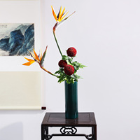 Jingdezhen Vase En Céramique Brodé Vert Tube Droit Arrangement De Fleurs Ustensiles Japonais Fleur Chemin Salon Décoration