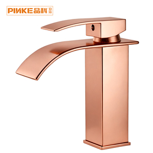 Robinet de lavabo cascade moderne monocommande monotrou noir et or rose multicolore pour salle de bain avec cartouche céramique - Product Image 1