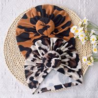 Chapeau de nouveau-né confortable plissé léopard et vache imprimé Turban bonnet respirant chapeaux Logo personnalisé