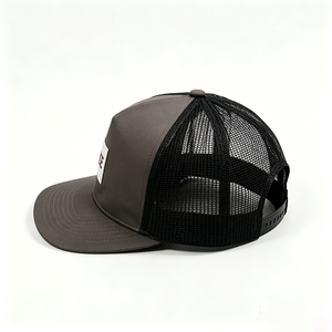 Two Tone Brown Front Fabric Black Mesh Back Character Y2K Trucker <b>Cap</b> Custom Leather Patch Logo Curved Brim 5 Panel Baseball <b>Hat</b> - Product Image 6