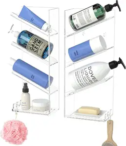 Clear Acrylic Corner Shelf, Wall Hanging Display Floating Shelves No  Drilling Bathroom Soap and Shampoo Holder