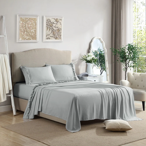 Nữ Hoàng Kích Thước Xù Hem Tấm Ga Giường Đặt 90gsm Mềm Sợi Nhỏ 100% Polyester <span class=keywords><strong>4PC</strong></span> Bộ Đồ Giường Với Tấm Phẳng Được Trang Bị Tấm Vỏ Gối - Product Image 2