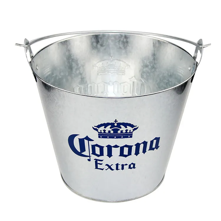 Wholesale Galvanized 5L Beer Ice Bucket Custom Logo Drink Cooler Bucket Metal Party Buckets With Handle For 6 Corona Beers