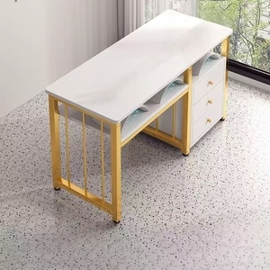 Table de manucure moderne en bois pour salon de beauté, poste de travail individuel avec tiroir de rangement et étagère double - Product Image 6