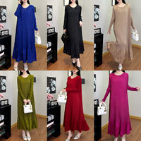 Robe plissée décontractée pour femme, taille unique, couleur unie rose, robes midi modestes pour soirée, ODM