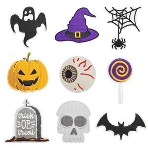 Nouveaux autocollants en tissu pour gâteaux d'Halloween transfrontaliers, broches et badges fantaisie chauve-souris et citrouille, décorations amusantes pour fêtes - Product Image 1