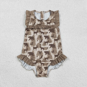 Maillot de bain une pièce pour bébés filles, mignon, à manches courtes, imprimé camouflage, à volants, vêtements de plage - Product Image 4
