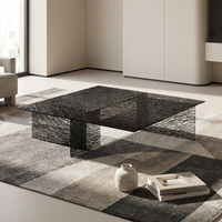 Table basse de salon moderne et minimaliste en acrylique noir texturé craquelé, à couches géométriques imbriquées, meuble d'appoint pour la maison
