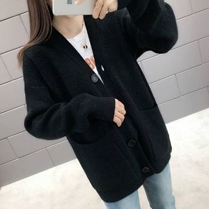 新着無地サテンVネックシャツブラウス卸売韓国スタイル高級カーディガンカシミアコートトップレディースセーター - Product Image 3