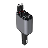 Adaptor Pengisi Daya Mobil 120W dengan Kabel Dapat Ditarik Pengisian Cepat Dual Port Tipe-C PD QC 3.0 Layar Digital LED untuk iPhone Samsung