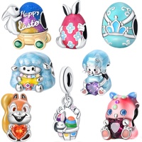 Breloques de Pâques en argent sterling 925, lapin, écureuil, œuf de Pâques, perles pour bracelet DIY, accessoires de perles mignonnes de dessin animé, vente chaude