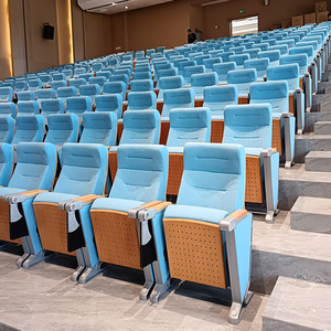 Chaises de salle de conférence pliantes en tissu avec logo personnalisé gratuit, chaises d'église bleues, fauteuils d'église, chaises d'auditorium avec bureaux d'écriture - Product Image 2