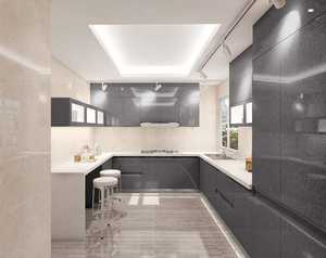 Cuisine modulaire en forme de U moderne avec portes en contreplaqué brillant, design classique, îlots de cuisine en bois - Product Image 3