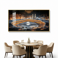 Décoration Murale Grande Taille en Alliage d'Aluminium, Calligraphie Islamique, Motif Mecque et Animaux, avec Support Toile, Style Luxe