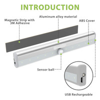 Lot de 3 lampes de placard à 10 LED avec détecteur de mouvement PIR, fonctionnant sur piles, installation adhésive, design moderne blanc, à intensité variable