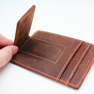High Quality Full Grain Crazy Horse Leather Minimalist <b>Wallet</b> Men Card <b>Holder</b> Leather Money Clip - Product Image 4