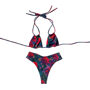 Ensemble de bikini deux pièces personnalisé OEM pour <span class=keywords><strong>femme</strong></span>, avec haut triangle à nouer et bas à nouer sur les côtés, maillot de bain deux pièces personnalisé avec lacets - Product Image 2
