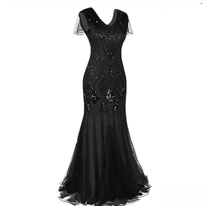 Elegante <span class=keywords><strong>Vestido</strong></span> de Noche Largo de Gasa Estilo Sirena Vintage para Mujer, con Cuello en V, Bordado y Pedrerí<span class=keywords><strong>a</strong></span>, para Fiesta o Evento Formal - Product Image 5