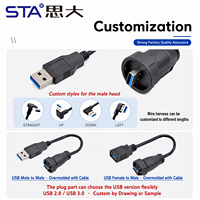 Conector USB 3.0 OEM ODM con Bloqueo de Bayoneta, Impermeable IP67, Rosca UNEF de 1''20, Macho a Hembra, Montaje en Panel Trasero, Conector PCB, Cable de PVC de 0.3/0.5/1/2M