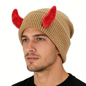 HZM-61223 Bonnet en tricot à cornes de démon pour adulte, bonnet original pour femmes et hommes, bonnet à cornes de démon, bonnet d'hiver chaud, bonnet hip-hop - Product Image 2