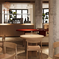 Ensemble de meubles de restaurant de café moderne, table à manger en bois et quatre chaises en cuir avec base en métal pour la salle à manger