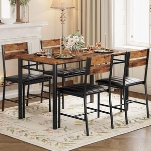 Juego de Mesa de <span class=keywords><strong>Comedor</strong></span> Compacto Marrón Rústico de 5 Piezas, Mesa de Cocina de Madera con <span class=keywords><strong>Sillas</strong></span> Tapizadas para Espacios Pequeños, para <span class=keywords><strong>Comedor</strong></span> - Product Image 3