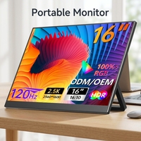 Monitor Portátil de 16 Pulgadas 2.5K 120Hz 2560x1600 QHD IPS 100% sRGB Tipo C, Extensor de Monitor para Juegos, MacBook y Teléfono