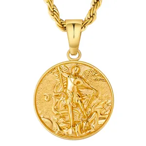 Mannen St. Michael Angel Bedelmunt Hanger Hiphop Waterdicht Kinderen Roman Jesus Choker Vintage 18K Vergulde Muntketting