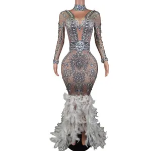 Diamant formel mariage invité robes de soirée dame Sexy plume dîner bal sirène robe femmes nuit robe de soirée