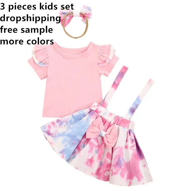 Dropshipping आरामदायक कपड़े सेट 100% कपास 3Pcs बेबी बच्चा लड़कियों बच्चों चौग़ा स्कर्ट + हेडबैंड + Romper कपड़े आउटफिट
