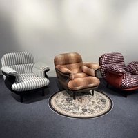 Fauteuil d'appoint rétro avec tissu à rayures et carreaux vichy, fauteuil lounge rembourré avec pieds en bois pour salon, chambre à coucher, hôtel