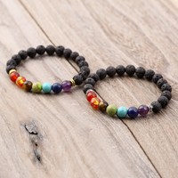 Bracelet personnalisé des 7 Chakras pour hommes, bijou de lave de guérison, Anti-fatigue, réglable, en pierre naturelle, style Volcano, fait à la main, breloque en cristal, 8mm