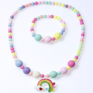 <span class=keywords><strong>2022</strong></span> mode bijoux enfants colliers coréen enfants fille arc-en-ciel perle Bracelet collier ensemble arc-en-ciel pendentifs bijoux - Product Image 2