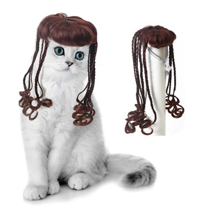 Nouvelle Perruque <span class=keywords><strong>pour</strong></span> Chat, Coiffe Tressée avec Chignons, Style 'Mignon et Original', <span class=keywords><strong>pour</strong></span> Costume de Fête Ludique, Accessoire Capillaire Personnalisable en Fil Haute Température - Product Image 1