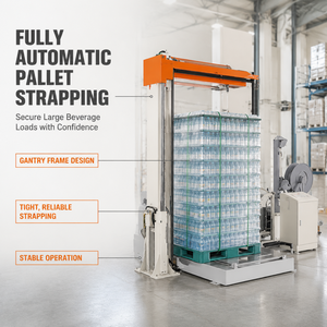 Machine de cerclage à bras articulé haute performance pour le regroupement rapide des palettes de bouteilles de boissons en plastique en vrac - Product Image 2