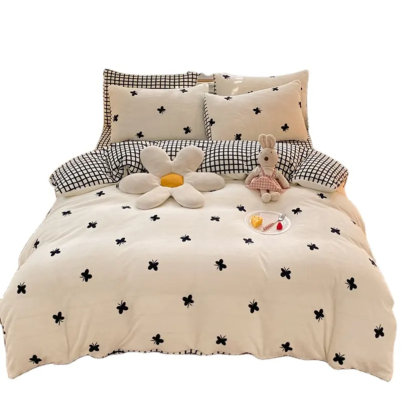 super king size strawberry color flat twill channel custom design duvet bedding comforter set