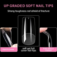 Capsules d'ongles artificiels semi-translucides, couvrance complète et partielle, formes carrée moyenne, stiletto, amande, cercueil, en gel souple