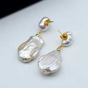 Fashionable Ladies White Baroque Pearl Earrings