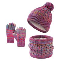 Ensemble pour enfants d'hiver doux Pom Pom Beanie Hat Dot Bow Character Scarf Touchscreen Gants pour enfants Winter Warm Accessories