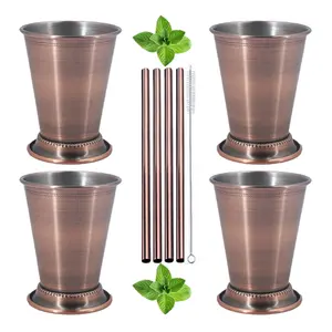 Stainless Steel Elegant Mint Julep Cups with Straws 12oz Commercial Grade Derby Mojito Cups Cocktail Tumbler Glasses