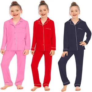 Custom Long Sleeve Soft Cotton Pajamas Modal Kids Loungewear Children Cotton Pyjamas Unisex