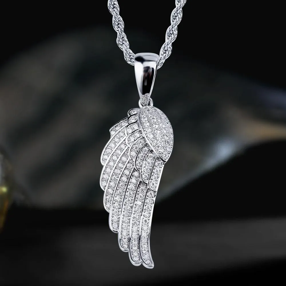KRKC & CO Kalung Liontin Sayap Perhiasan Hiphop Perak Murni 925 Kristal Mengkilat Zirkon Baja Tahan Karat Emas Putih Mode Kustom