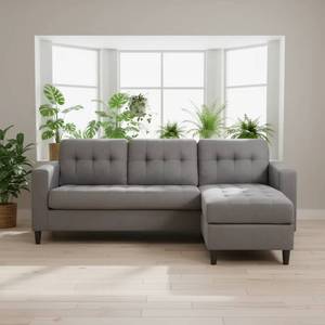 Frank is ready to ship: Modern linen-style L-shaped <b>sofa</b>, suitable for decorating <b>small</b> apartment living rooms - Product Image 2